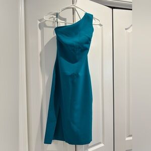Likely One-Shoulder Teal Cocktail Dress